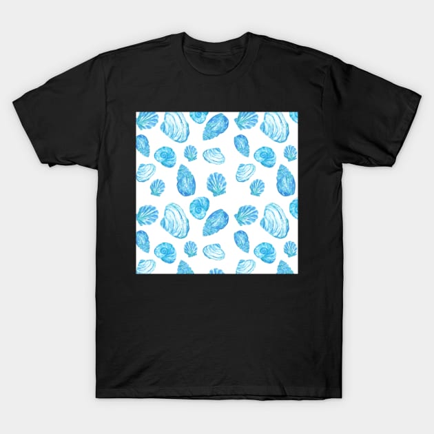 Seashell Pattern - White & Blue T-Shirt by hellomonday